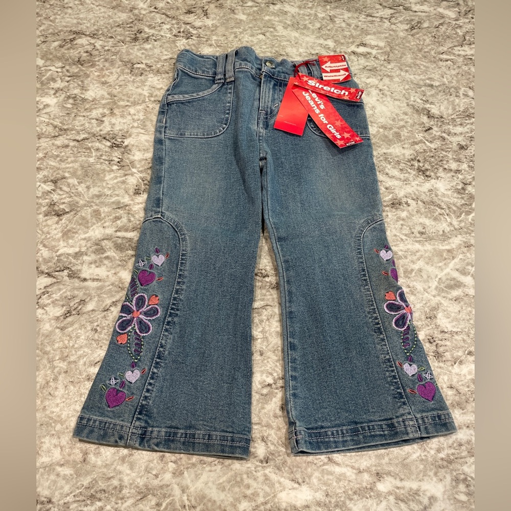 Levi's Blue Flare Jeans with Purple Floral Embroidery NWT size 3T